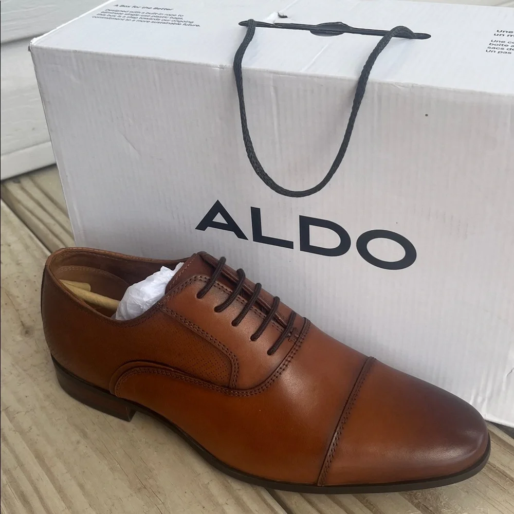 ALDO NEW Men's Albeck Classic Cognac Leather Men's Oxford Shoes, Men’s Size 9.5